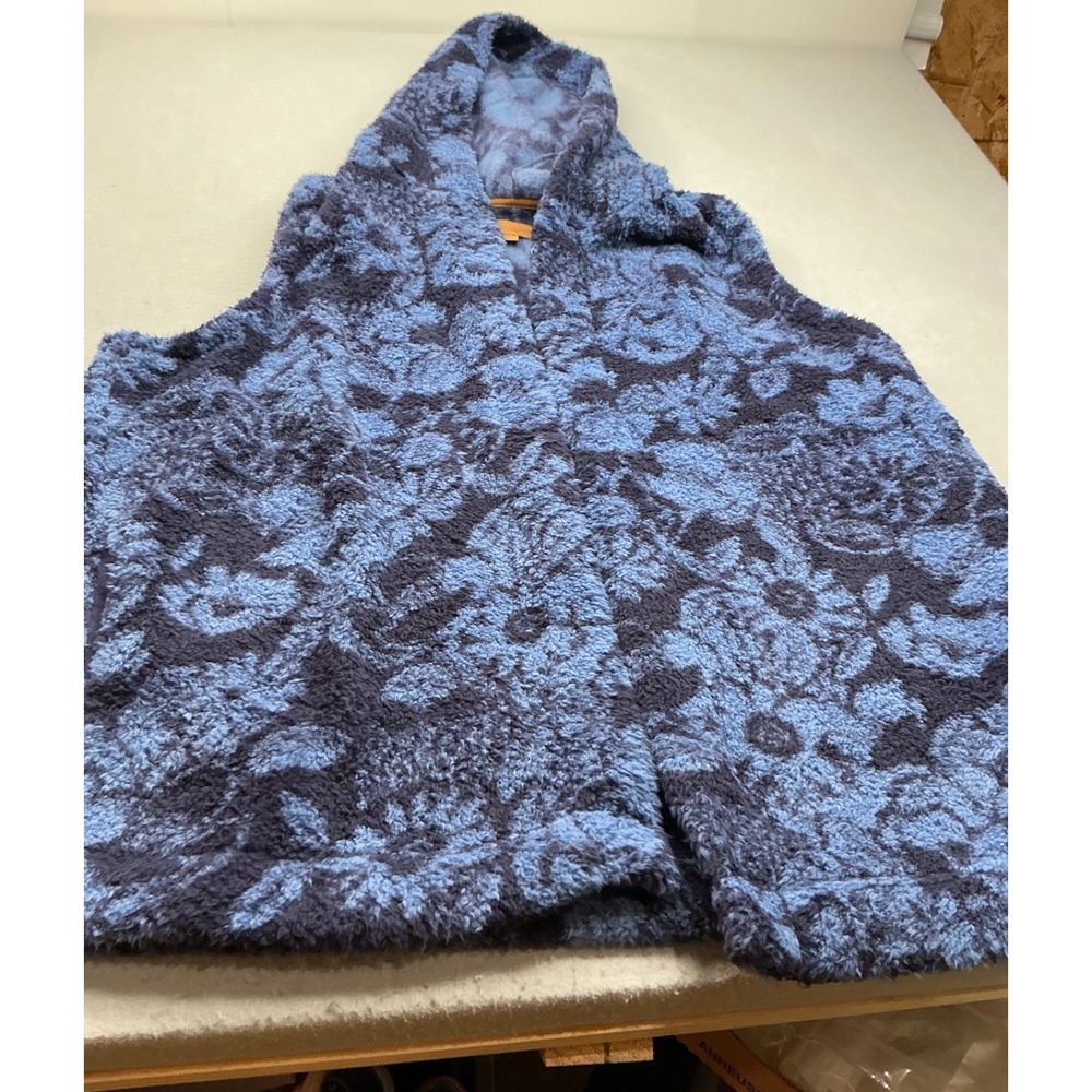 Koolaburra by UGG Sherpa Fleece Hooded Vest Blue Floral 3X Casual‎ Cozy Layering